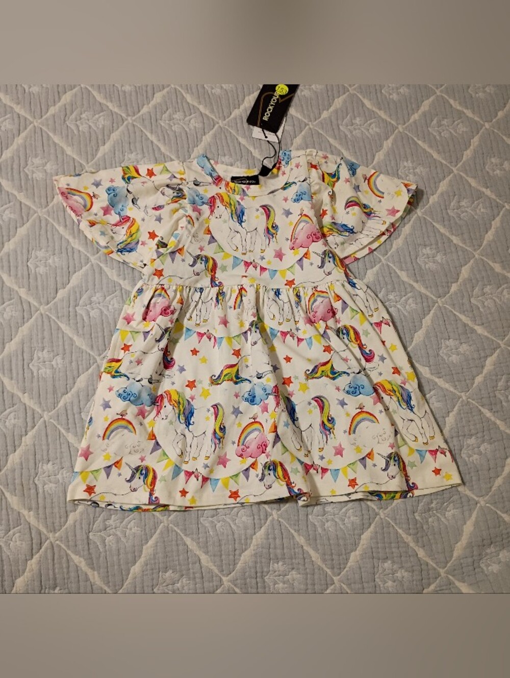 Rock Your Kid Rainbow Unicorn Flutter Sleeve Dress 2Y NWT